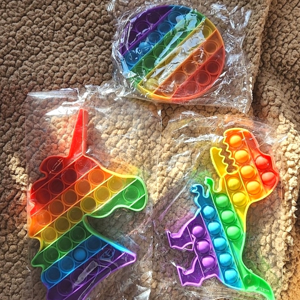 3 PC Rainbow Popper Sensory Bubble Fidget Toy set for boys/girls (NEW)